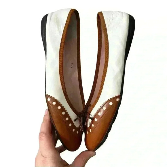 Paul Mayer Oxford Leather Ballet Flats Size 8.5 Preppy Office Saddle Office Shoe - Picture 3 of 10